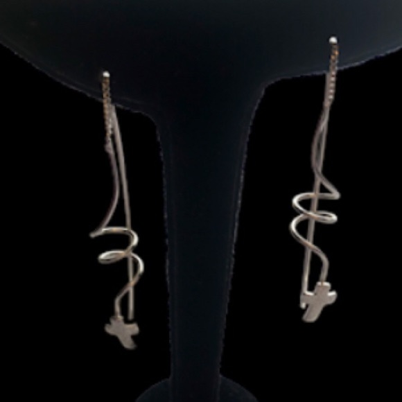 Silver Spiral Threader Earrings with Cross 🆕 Religious - Picture 10 of 14